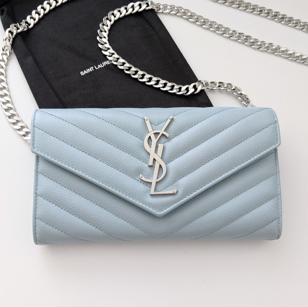Saint Laurent Light Blue Quilted Wallet